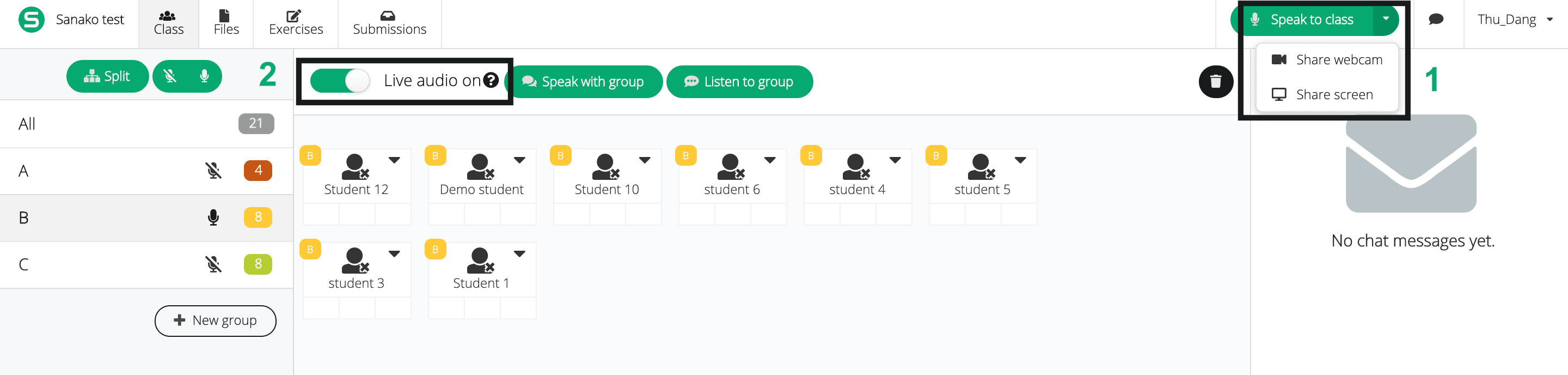 Picture showing communication options with the whole class and with a group