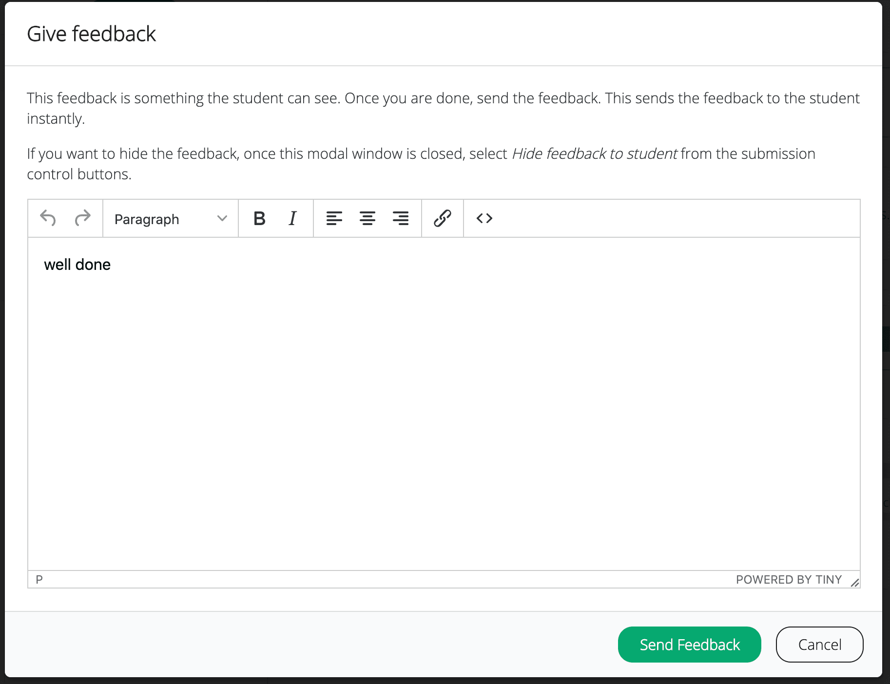 picture showing the feedback editor