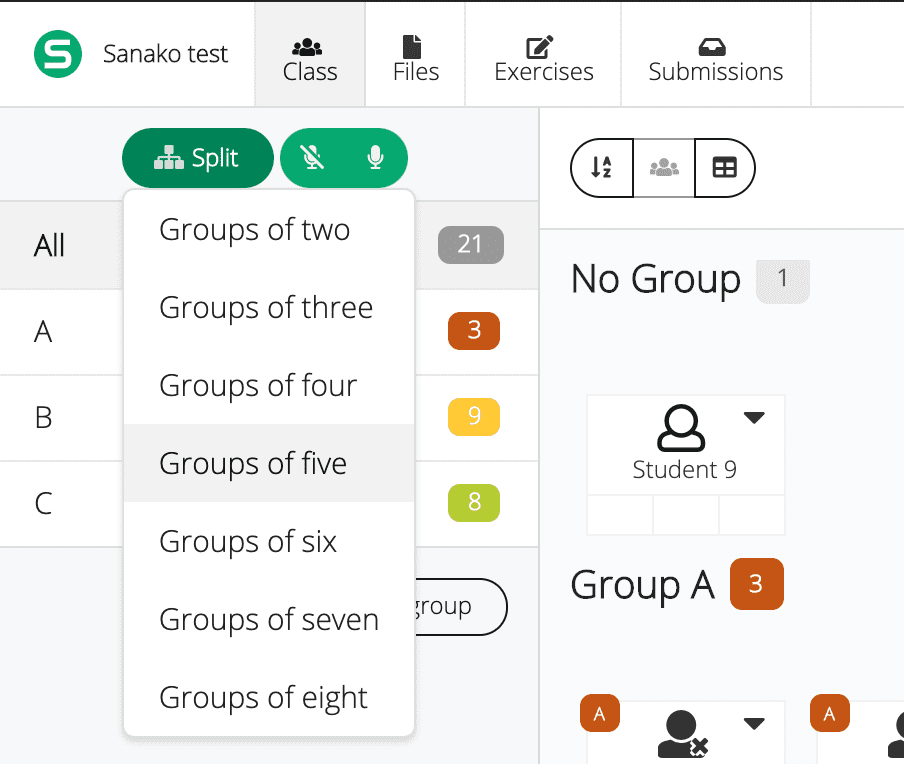 Picture showing how to split students into groups automatically