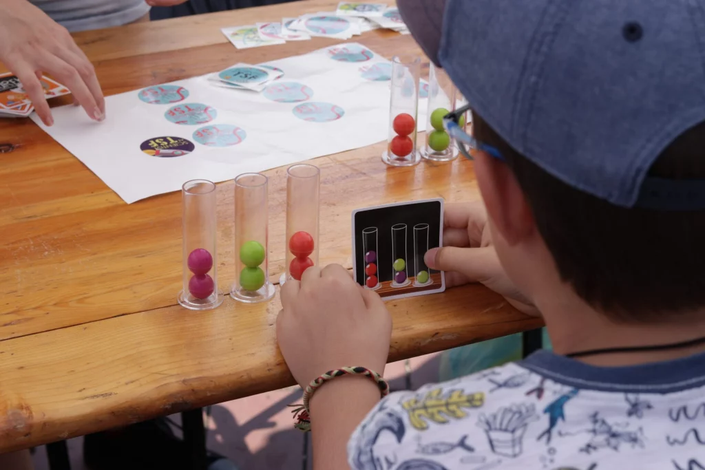 Image of a student working on a puzzle task during a foreign language lesson