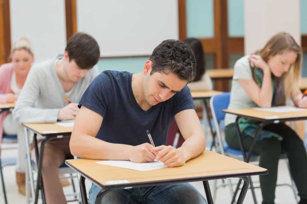 Students working on an exam
